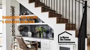 Rangements sur mesure intégrés sous escalier moderne avec bois clair et métal – rénovation intérieure à Chartres (Eure-et-Loire)