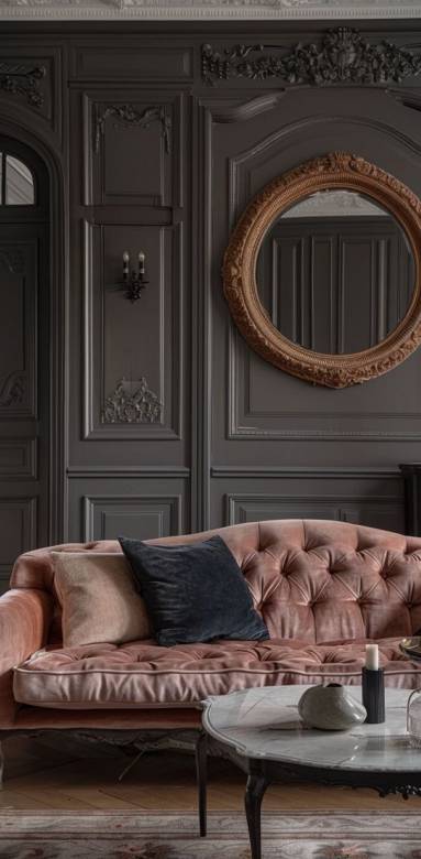 Old money salon avec mur full black - Yvelines