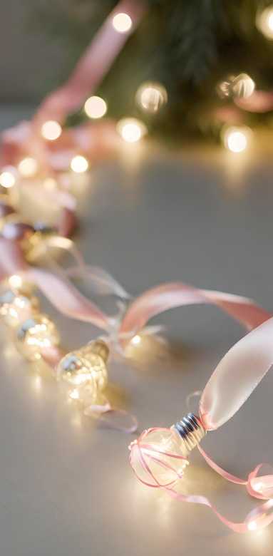 Guirlandes lumineuses en utilisant des ampoules LED et des rubans satinés ou des perles
