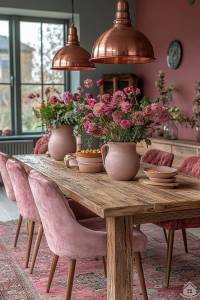 Chaise en velours coloris rose pastel