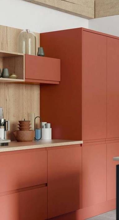 Cuisine Terracota avec crédence bois clair