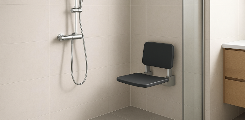 siège de douche PMR, siège de douche pour personne âgée, siège de douche rabattable, chaise de douche, siège mural douche, Clamart