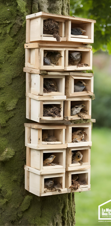  petites cagettes en nichoirs pour oiseaux ou en abris pour insectes.