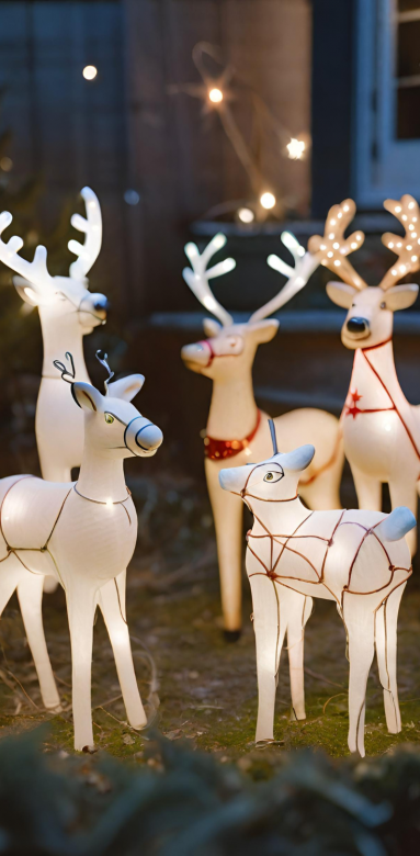  Figurines du Père Noël et les rennes illuminés Noël