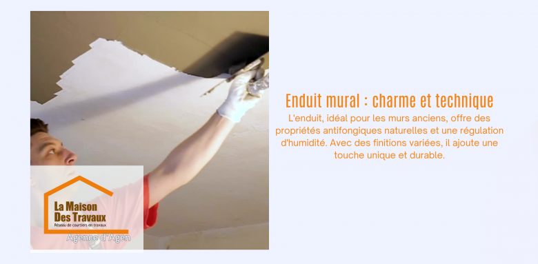 L'enduit, idéal pour les murs anciens, offre des propriétés antifongiques naturelles et une régulation d'humidité. Avec des finitions variées, il ajoute une touche unique et durable.