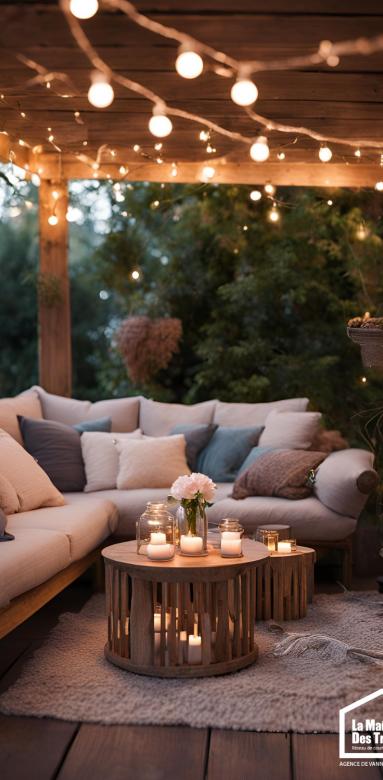 guirlandes lumineuses, des lanternes et des bougies pour une ambiance douce
