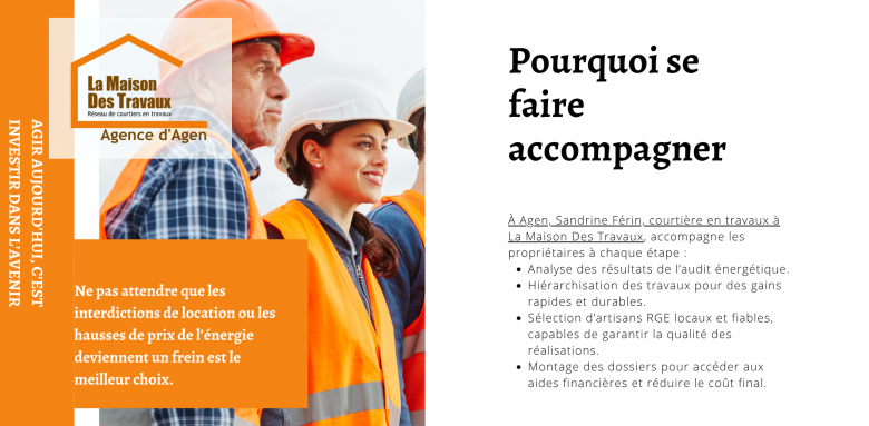 À Agen, Sandrine Férin accompagne les propriétaires à chaque étape de leur audit énergétique pour des travaux efficaces et des aides optimisées.