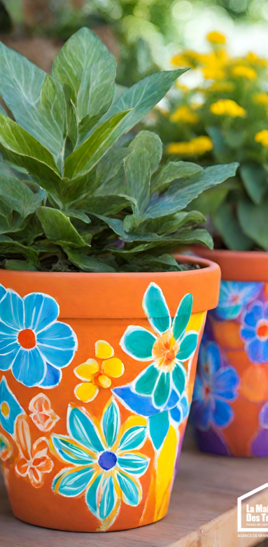 Pots de fleurs peints à la main