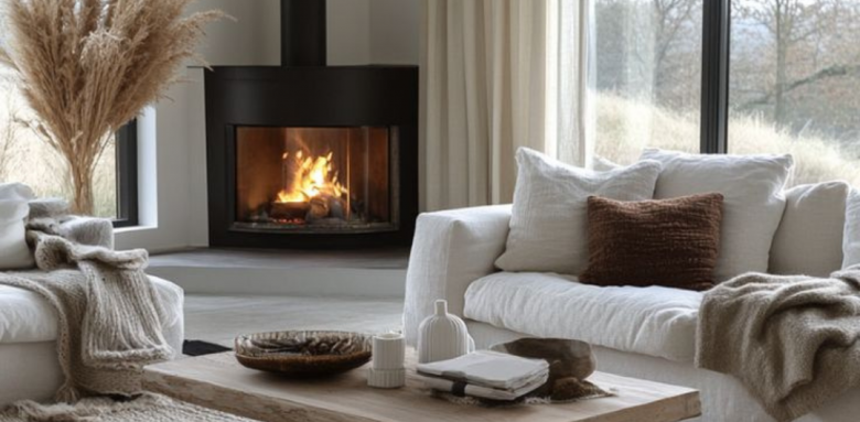 Salon avec poêle à bois 