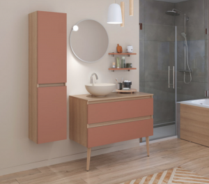 Meuble vasque et rangement assorti, couleur terracotta, Espace Aubade