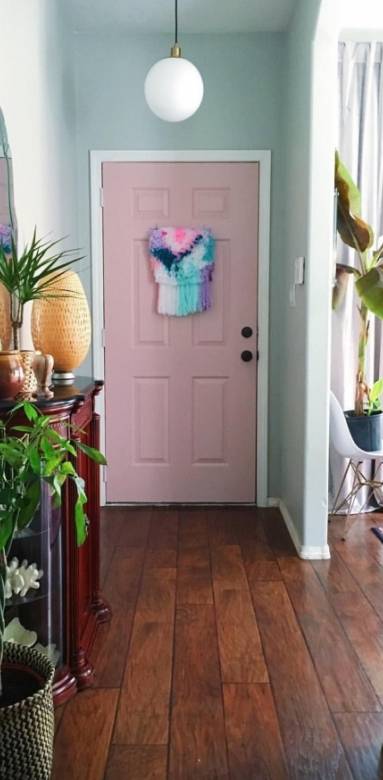 Entrée rose et vert parquet teck