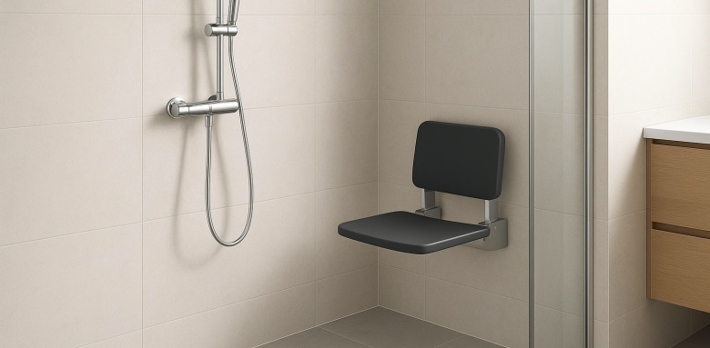 siège de douche PMR, siège de douche pour personne âgée, siège de douche rabattable, chaise de douche, siège mural douche, Clamart