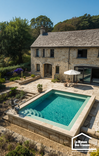 Construction d’une piscine dans le jardin d’une maison à Sarzeau