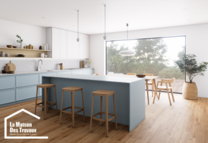 Cuisine en I moderne avec îlot central
