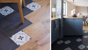 Un sol de cuisine mixte avec parquet et carrelage