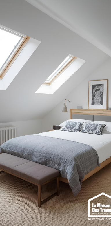Aménagement chambre et dressing sous toiture