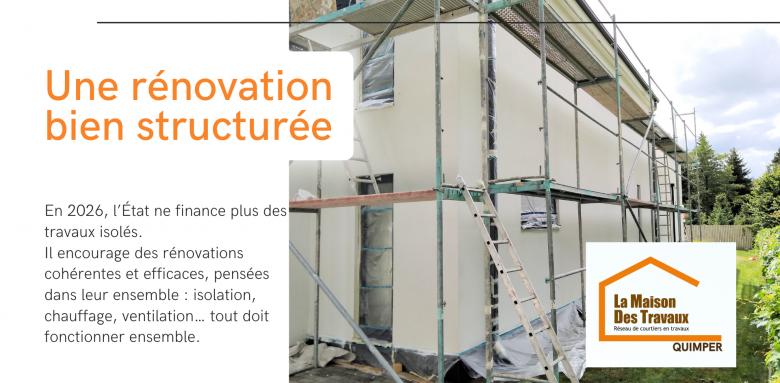 En 2026, l’État privilégie les rénovations énergétiques globales et cohérentes à Quimper : isolation, chauffage et ventilation pensés ensemble.
