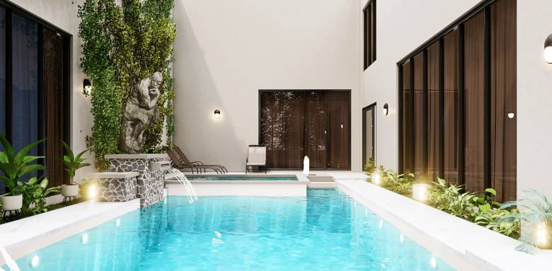 Une piscine dans un petit jardin 