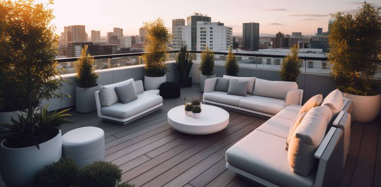 Aménagement d'un toit terrasse en salon extérieur - Nantes 44