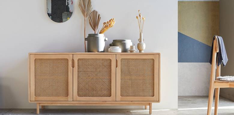 Buffet en orme et rotin, inspiration années 70 - Tikamoon