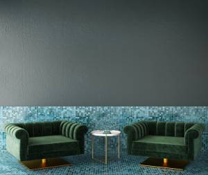 Frise murale salon bas de mur façon carrelage mosaique  - peinture unie - 