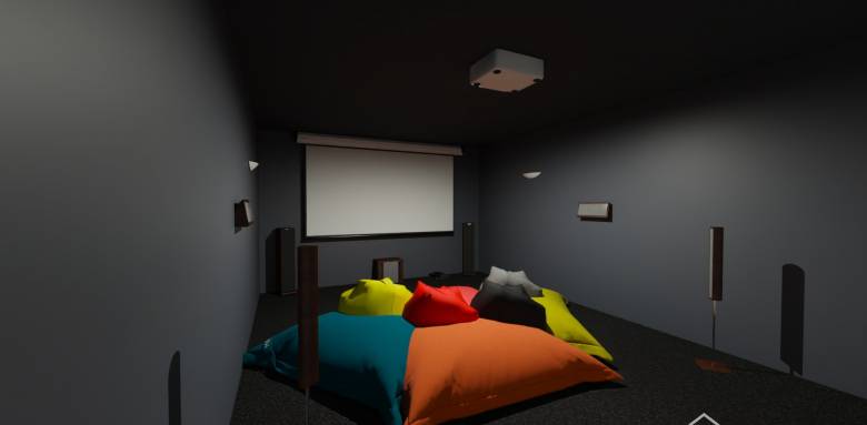 Home cinéma 3D avec poufs et projecteur