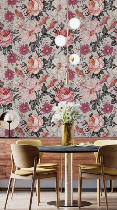 Papier peint fleuri panoramique esprit bohème