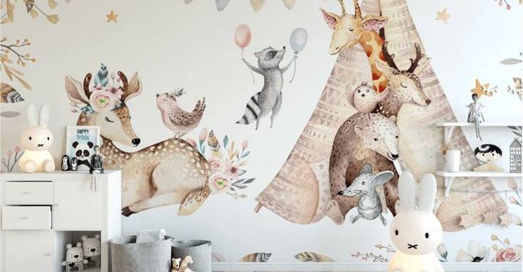 Papier peint panoramique chambre enfant - Thème Animaux