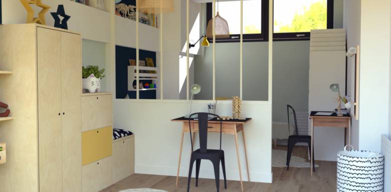 Chambre enfants avec verrière en sous-sol