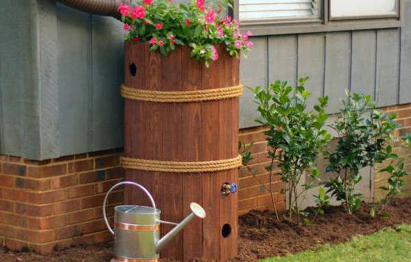 Récupérateur citerne d'eau de pluie décor tonneau bois