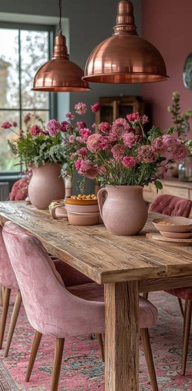 Chaise en velours coloris rose pastel