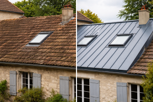 Toitures tuiles avec reprise couverture en zinc