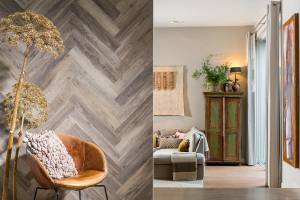 Sol et murs en lames et dalles PVC décor parquet chêne