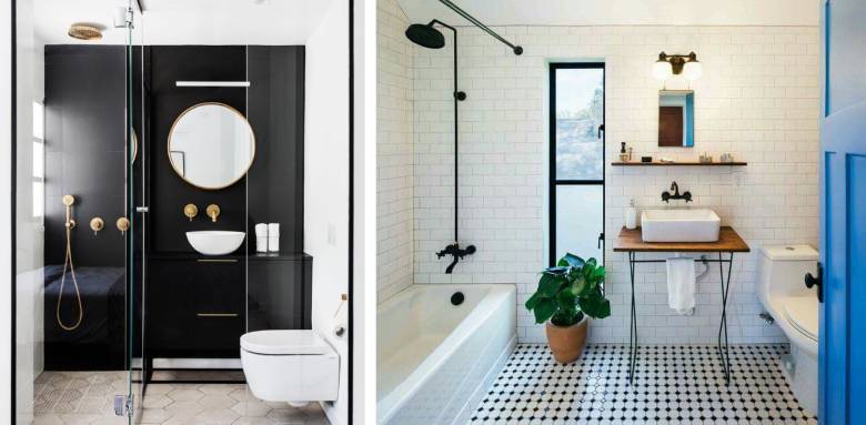 salle de bain avec deux espace séparés douche et baignoire -