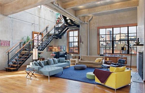 Baies vitrées et fenêtre voulissanted dans loft