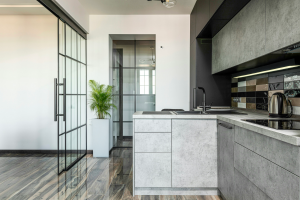 cuisine avec cloison amovible en verre