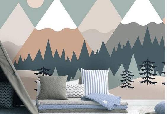 Chambre d'enfant avec paysage de montagne