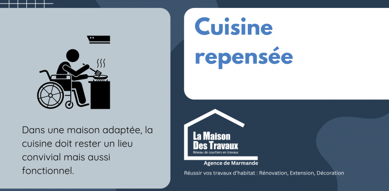 Une cuisine adaptée PMR, pratique et conviviale, pensée pour le confort et l’autonomie.