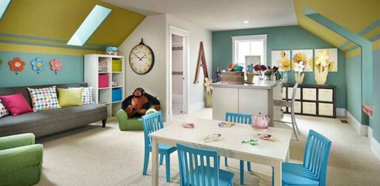 Aménagement d'une salle de jeux sous combles