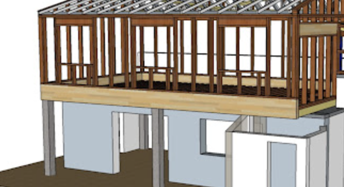 Plan d'une surélévation en acier pour une maison située à la Queue les Yvelines