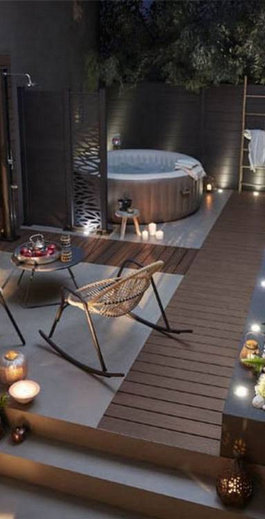 Agencement de terrasse vue de nuit