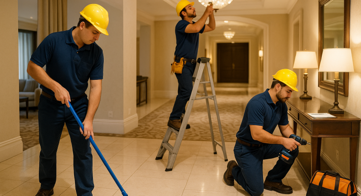 Ouvriers intervenant dans un hôtel