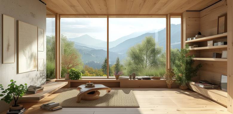 Vue depuis une extension bois sur pilotis