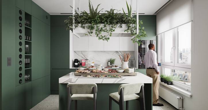 Cuisine avec placards invisibles toute hauteur