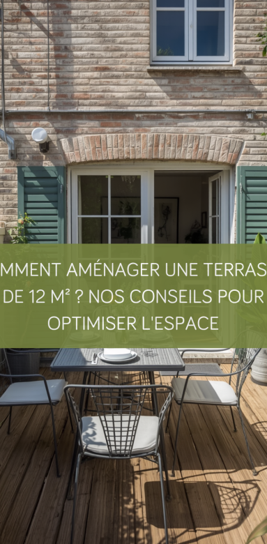 Terrasse de 12 m² aménagée avec espace repas et coin détente