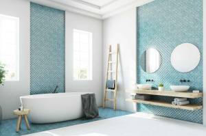 Salle de bain couleur et sobre baignoire