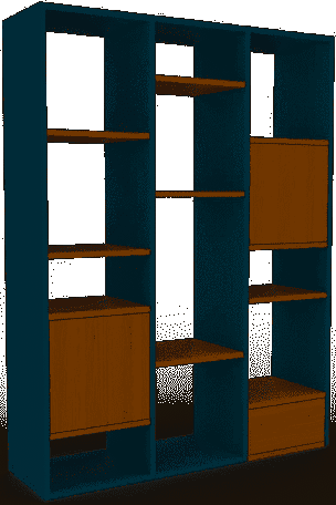 Bibliothèque Vert Canard et bois avec modules, MYCS
