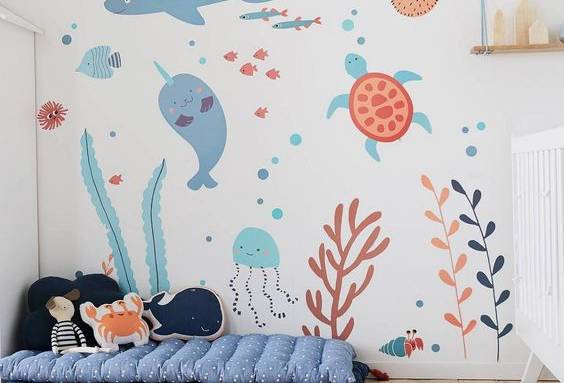 Papier-peint panoramique fonds marins dans une chambre d'enfant - Arras 62