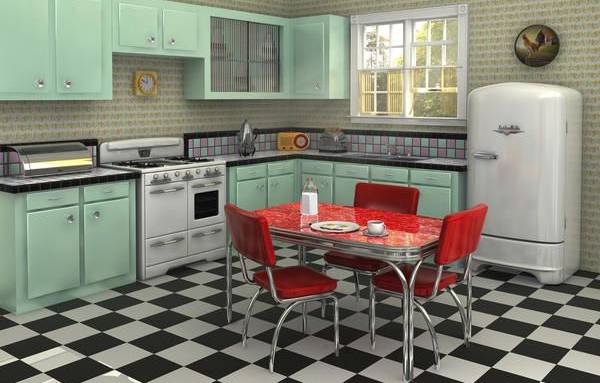 cuisine vintage formica et dalles vinyle damiers