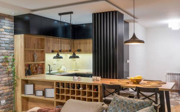 cuisine ouverte délimité par un bar